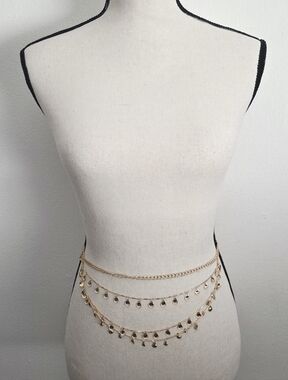 Gold Layered Chain Waist Belt with Dangling Shells